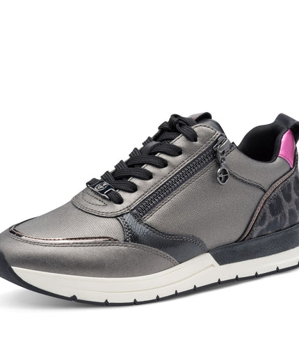 Tamaris Womens Pewter Silver Pink Fashion Lace-Up Zipped Sneakers Trainers