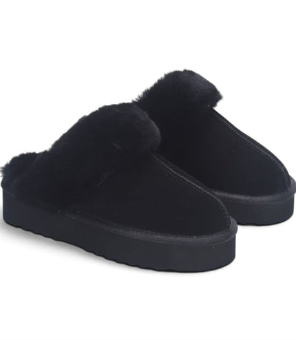 Womens Genuine Sheepskin Fur Mule Winter Slippers