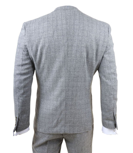 Men's 3-Piece Grey Classic Check Suit Slim Fit Plain Formal Party Suit