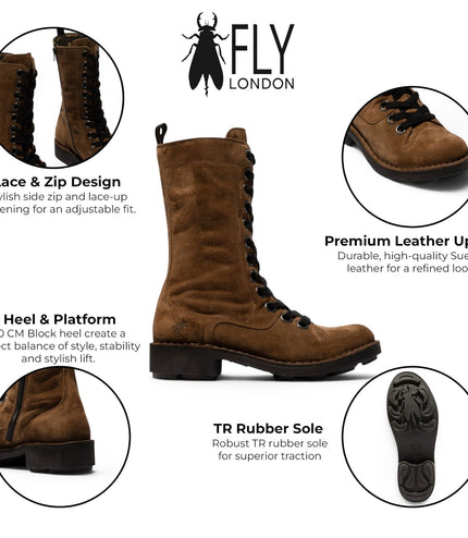 Fly London Women’s Brown Leather Lace-Up Combat Ankle Boots- NOLE176