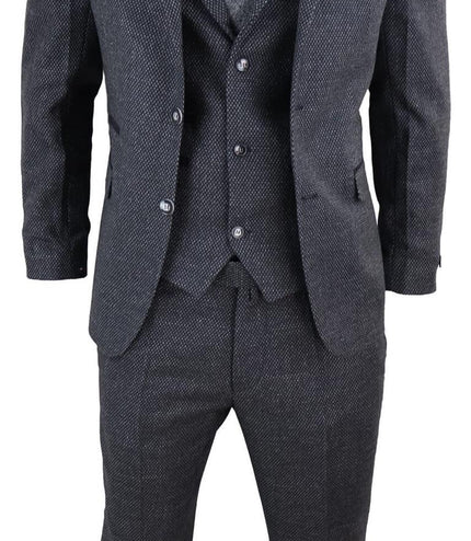 Men's 3 Piece Black Herringbone Tweed Suit