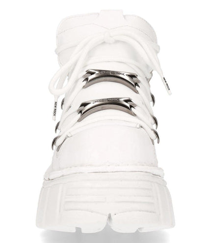 New Rock White Leather Gothic Ankle Boots - 106N-S8