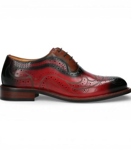 Lorenzo Conti Men's Red Black Leather Brogue Oxford Dress Shoes - Ayan-01