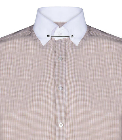 Mens Club Collar Beige Shirt 1920s Peaky Blinders With Bar Poplin Pin Smart