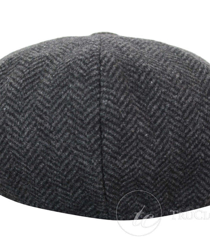 Mens Peaky Blinders Charcoal Tweed Gatsby Flat Baker Hat