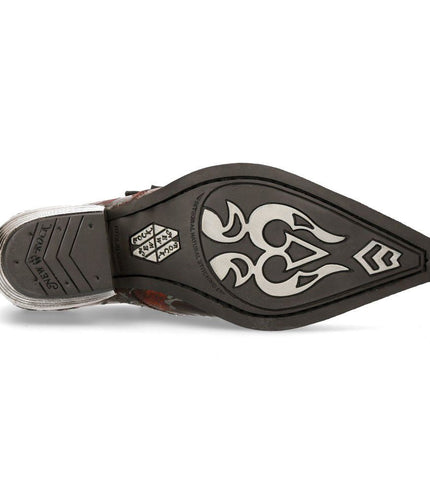 New Rock Embossed Black/Red Leather Buckled Shoes -7960-S5