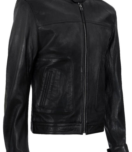 Men's Classic Fitted Leather Biker Jacket-Austin - Black