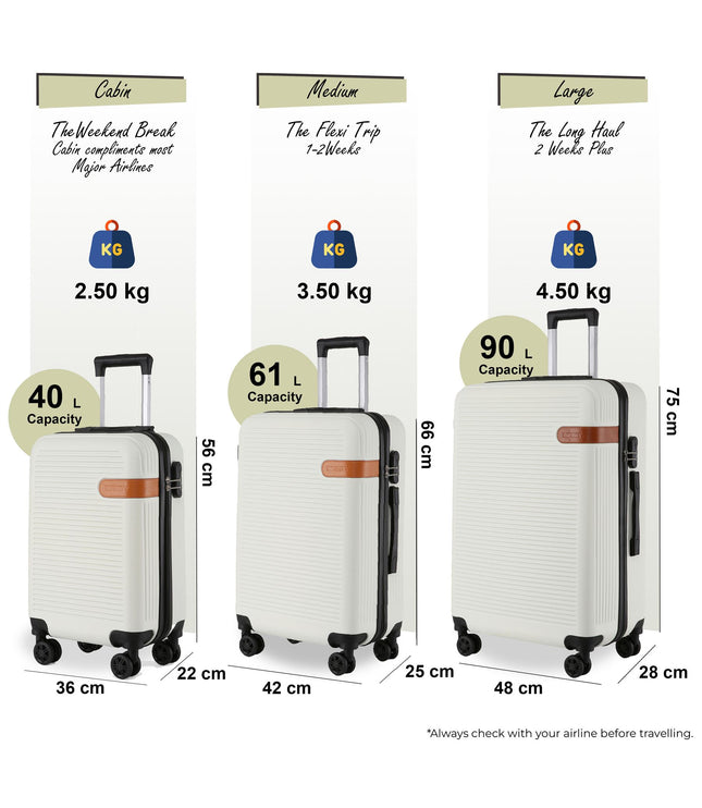 Calgary Set of 3 Hard Shell Suitcase in Cream