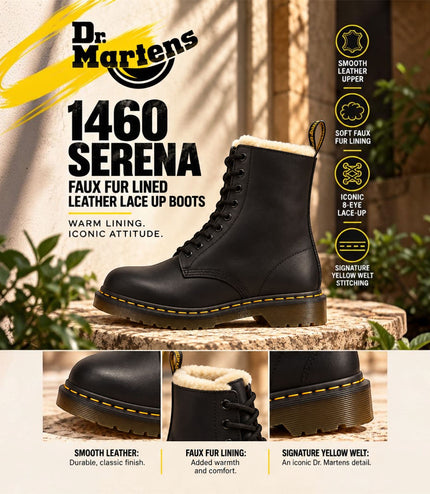 Dr Martens 1460 Serena Black Faux Fur Lined Leather Boots - 21797001