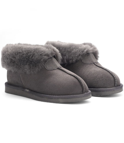 Women's Sheepskin Suede Ankle Grey Slip-On Bootie Winter - Glacier