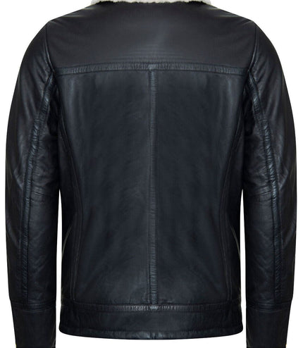 Men's Leather Quilted Biker Puffer Jacket - BrasÃ­lia - Black