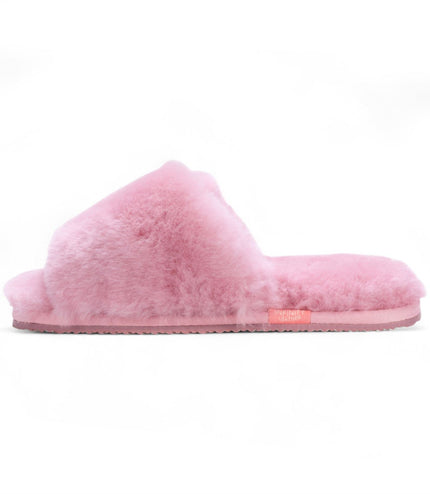 Women's Sheepskin Slippers Pink Warm Winter Fur Sliders - Nordic