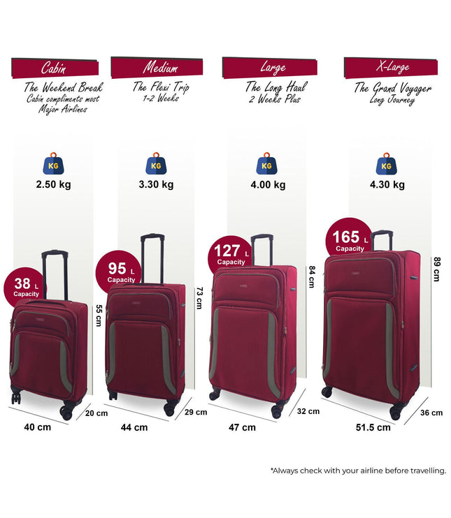 Arundel Set of 3 Soft Shell Suitcase in Burgundy