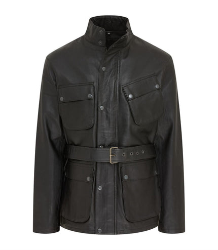 Men's Black Lamb Leather Safari Parka Jacket - Edinburgh