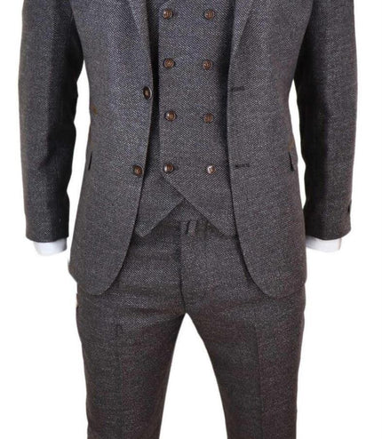 Mens Brown Wool 3 Piece Suit Double Breasted Tweed Peaky Blinders 1920