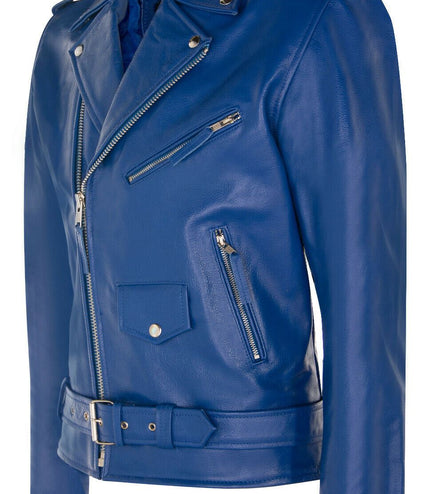 Mens Cow-Hide Black Brando Jacket -Venice - Blue