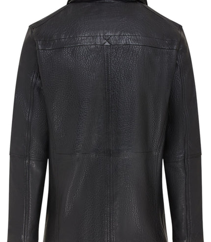 Mens Warm Mid-Length Leather Biker Coat - Sikander - Black