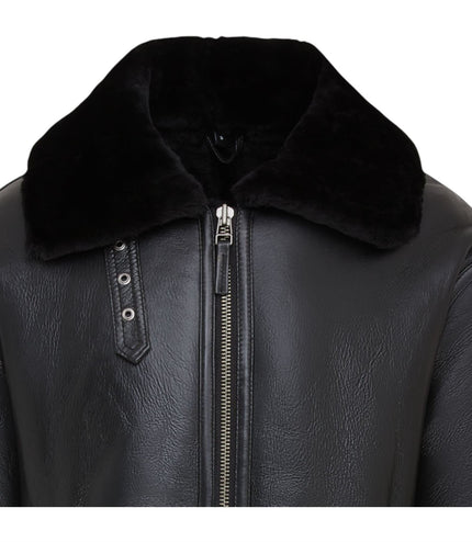 Mens B3 Aviator Real Sheepskin Leather Flying Jacket-Hobart - Black