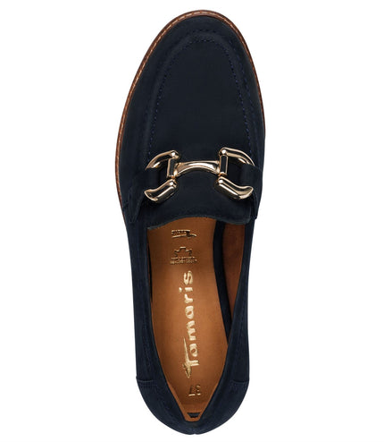Tamaris Womens Navy Blue Leather Loafers Slip-On Platform Shoes