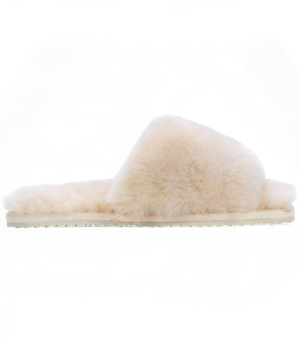 Women's Sheepskin Slippers Beige Warm Winter Fur Sliders - Nordic