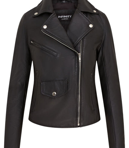 Women's Classic Brando Biker Leather Jacket - Broome - Black