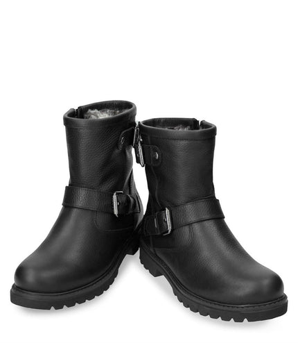Panama Jack Women's Felina B9 Black Waterproof Leather Buckle Ankle Boots