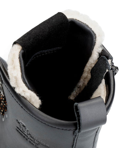 Panama Jack Women's Black Leather Waterproof Warm Heeled Lace-Up Boots - Tibi B1