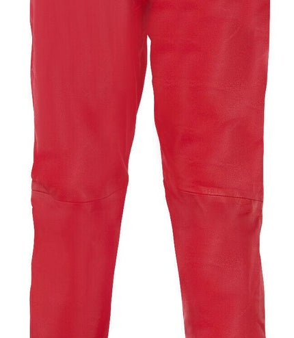 Mens  Leather Jogging Bottoms-Boston - Red