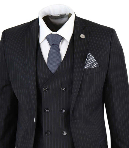 Men's 3 Piece Black Pinstripe Retro Suit
