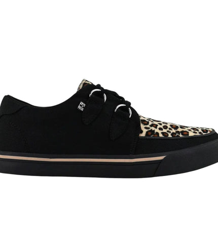TUK Pointed Creeper Sneaker Black Leopard Canvas Platform Shoes - A9180