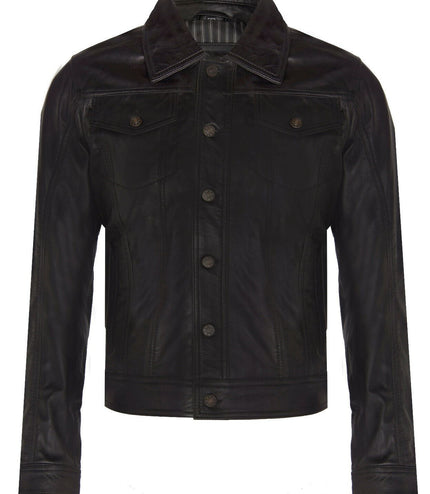 Men's Retro Leather Trucker Jacket-Constantine - Black