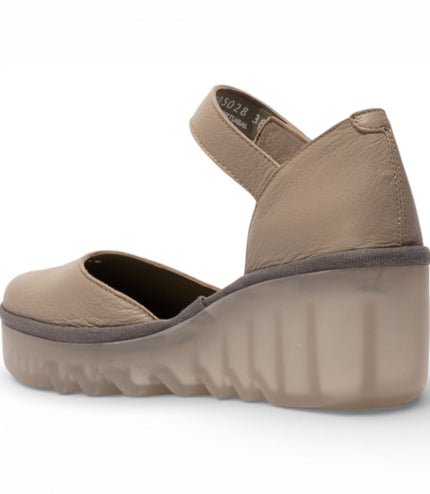 Fly London Women's Taupe BISO305FLY Suede Leather Wedge Sandals