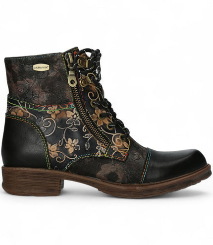 Laura Vita Anita 006 Black Floral Womens Gothic Victorian Leather Ankle Boots