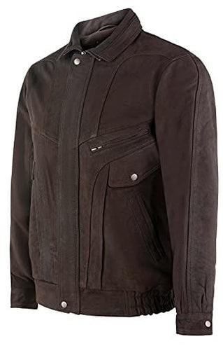 Mens Classic Harrington Bomber Leather Jacket-Minsk - Brown