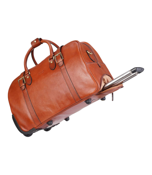 Genuine Leather Tan Wheeled Holdall Duffle Travel Cabin Bag - Holt