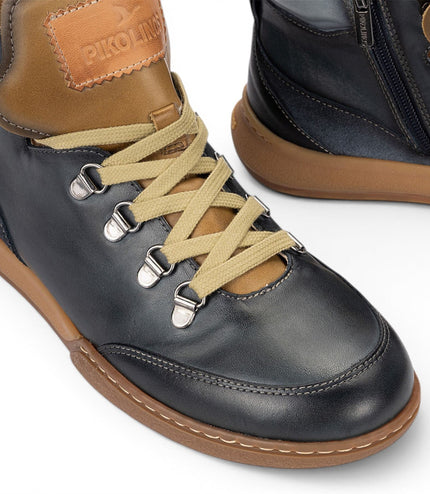Pikolinos Women's Blue Leather Lace-Up Sneakers Trainer Shoes - Viana