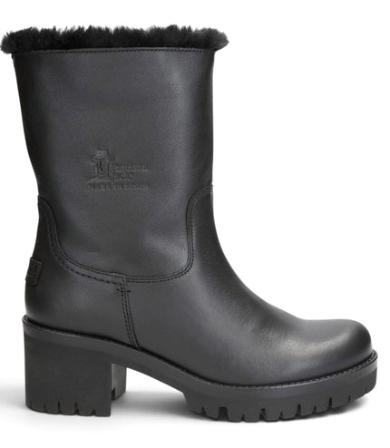 Panama Jack Women's Black Leather Waterproof Warm Heeled Boots - Piola B48
