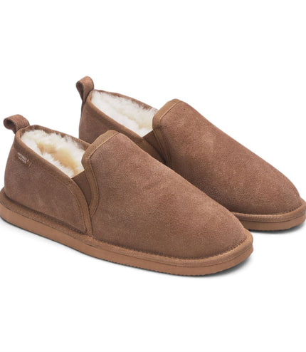 Men's Chestnut Tan Genuine Sheepskin Suede Slipper Winter Moccasins - Cedar