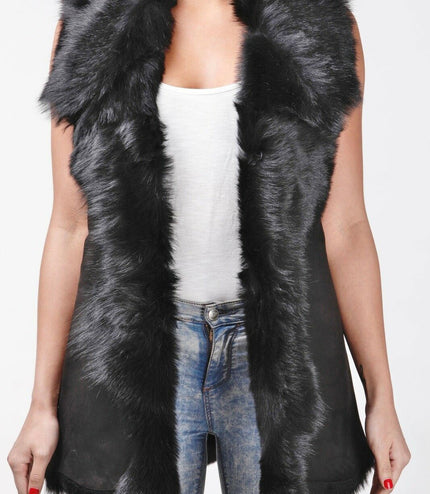 Women's Toscana Sheepskin Long Gilet-Sorocaba - Black