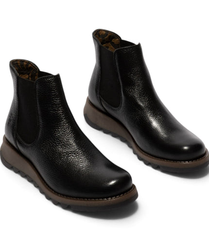 Fly London Womens Black Chelsea Leather Ankle Boots - SALV195