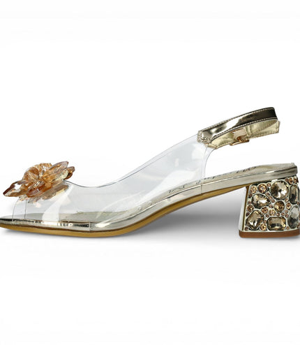 Laura Vita Women's Mily-22 Clear Golden Slip-On Cinderella Heel Sandals