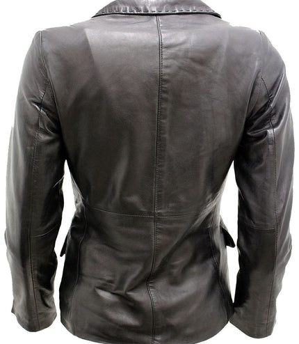 Womens Leather Blazer Jacket-Seregno - Black