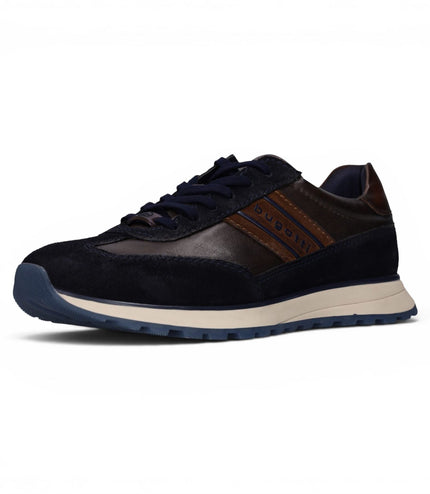 Bugatti Men's Navy Blue Leather Lace-Up Trainer Sneaker Shoes - Timon