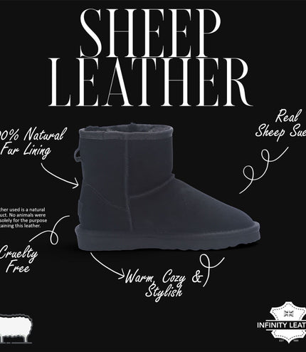Women’s Black Genuine Sheepskin Real Fur Winter Ankle Boots - Frost