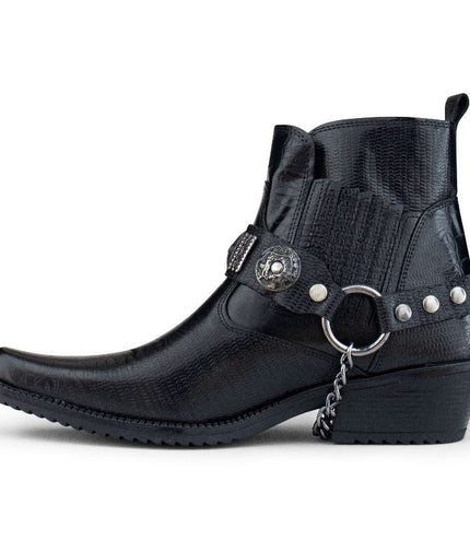 Men's Black Leather Winklepicker Western Gothic Boots