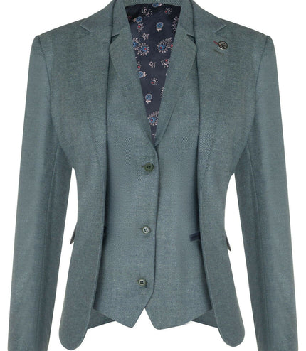 Womens Tweed Herringbone Green Wool 1920s Blazer