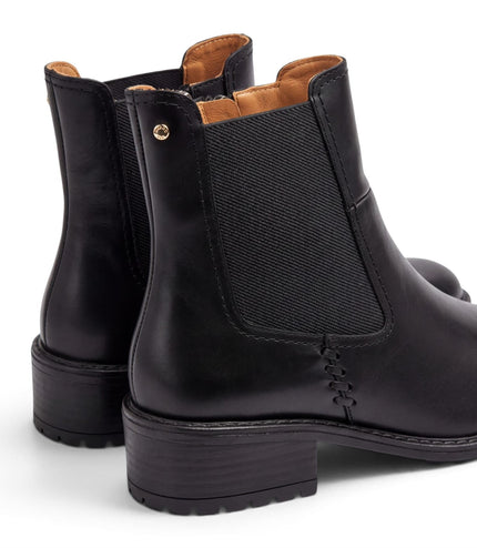 Pikolinos Women's Black Leather Chelsea Heeled Ankle Boots - Medina