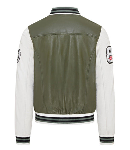 Mens Baseball Leather Letterman Bomber Jacket - Ashwood - Green