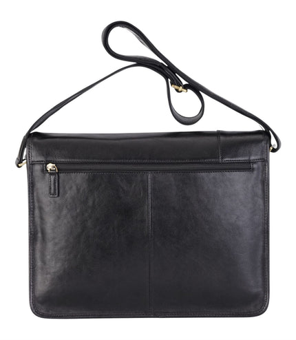 Genuine Leather Black Laptop Satchel Messenger Shoulder Bag - Astor