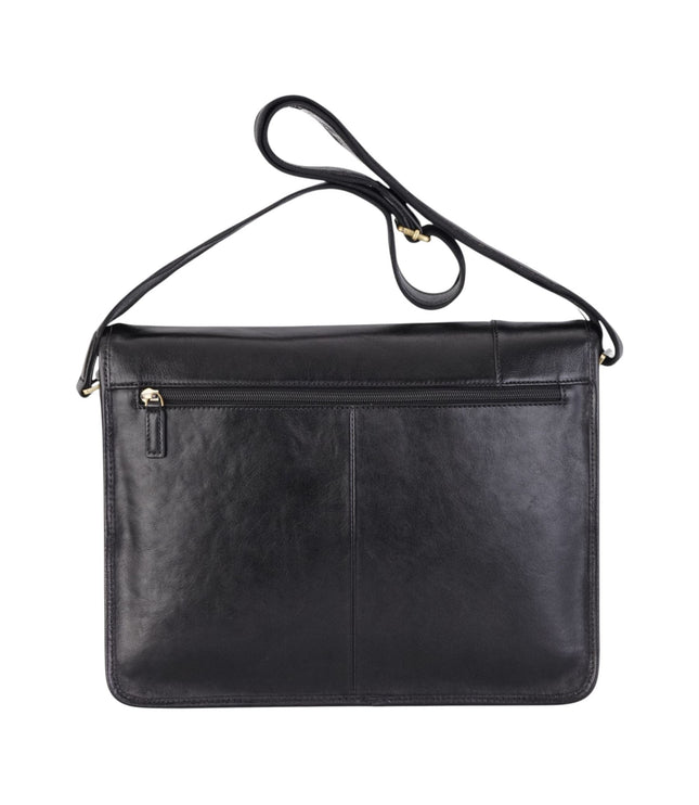 Genuine Leather Black Laptop Satchel Messenger Shoulder Bag - Astor